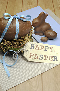复活节快乐的生活还有巧克力鸡蛋兔子和礼物标签图片