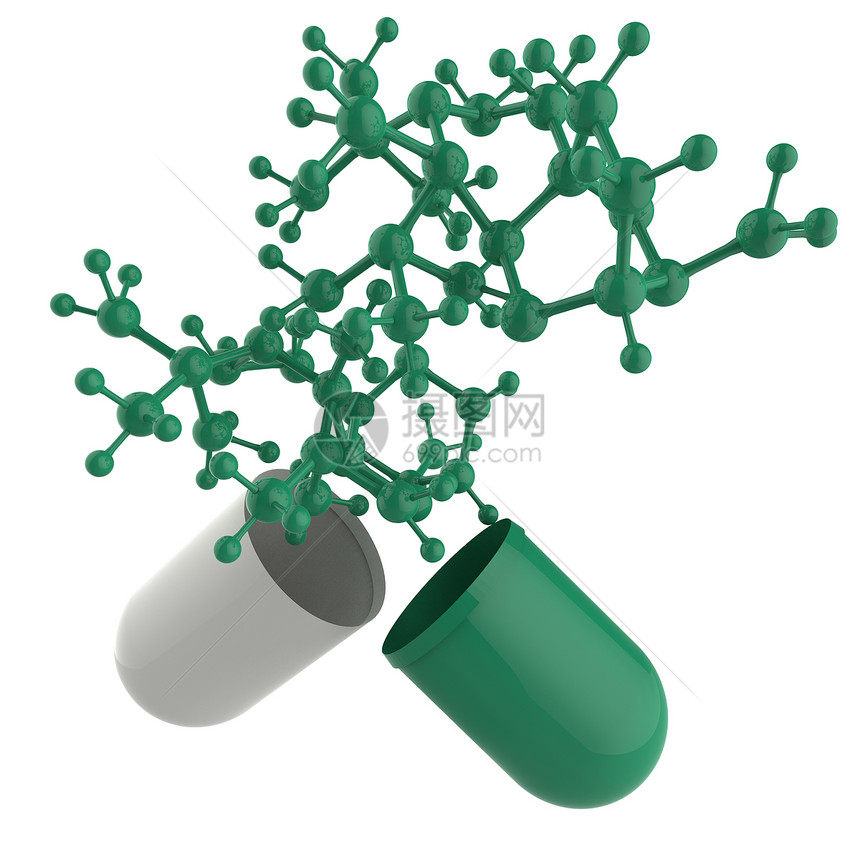 绿色医用胶囊和分子图片