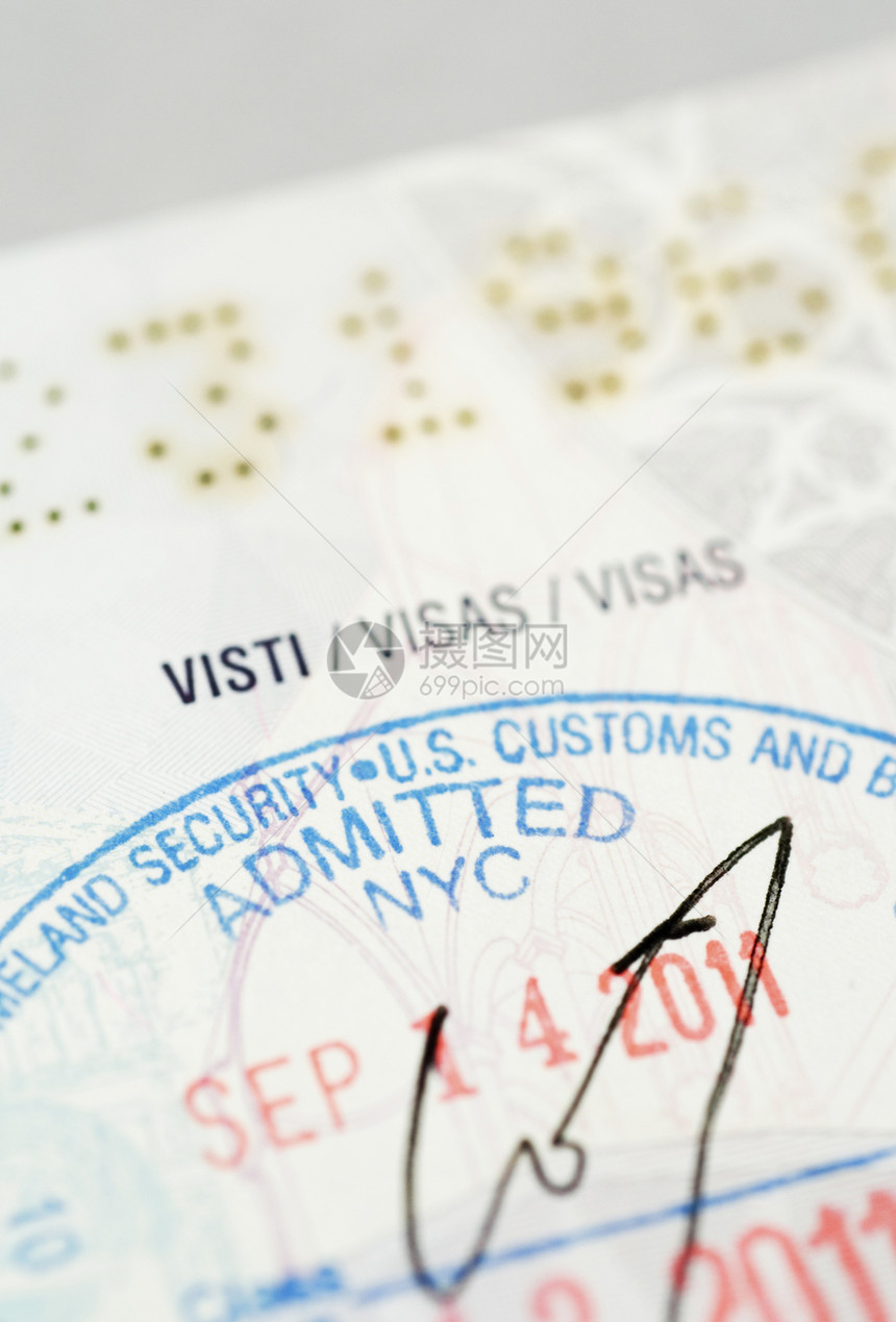 护照上的美国边境入印章图片