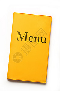 在白色的黄色菜单书背景图片