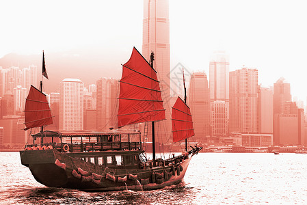 在香港维多利亚港航行背景图片