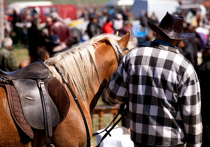 马和牛仔观看传统活动图片