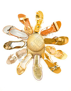 太阳塑造的凉鞋仍然由生命时尚组成孤立图片