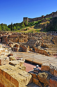 西班牙马拉加的罗马剧院其背景图片