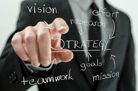 商业界人士的近身发现一个虚拟流程图代表着他成功的商业战略图片