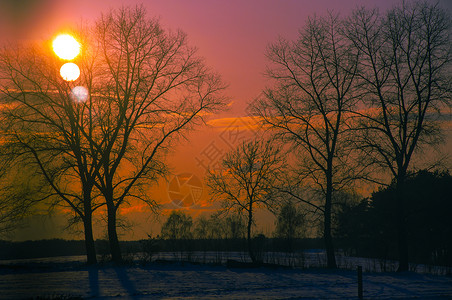 冬季风景中的日落图像图片