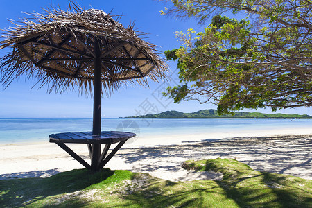 斐济岛上有白色沙滩的热带海滩高清图片