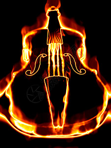 黑色背景中火焰中的经典小提琴图片