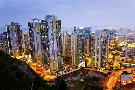 夕阳下的香港城市图片