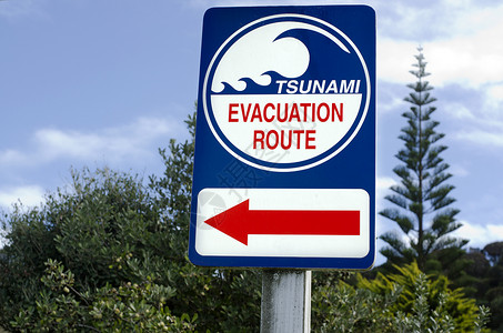 沿海地区的海啸疏散路线标志图片