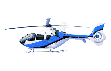 蓝色直升机孤立白色图片