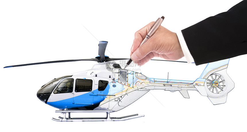 商人的手写直升机用于高级运输图片
