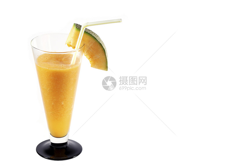 黄多汁甜瓜健康的姜汁冰沙在白色图片