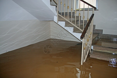 在河水淹没期间房屋的大图片
