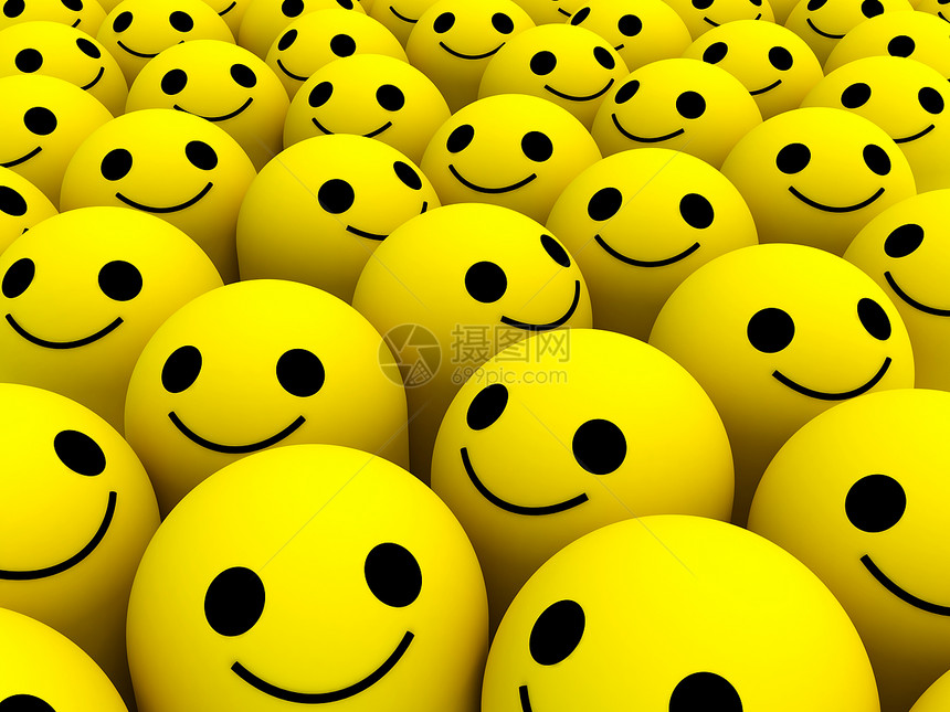 许多明亮的黄色幸福的微笑图片