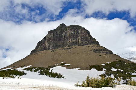 美国蒙大拿州冰川公园中心地带的雪山峰图片