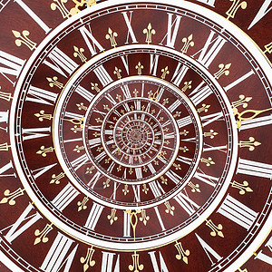 无限时间螺旋的概念扭曲的复古钟面图片
