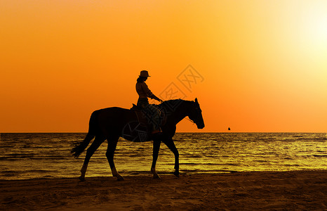 海边骑马的年轻漂亮女孩图片