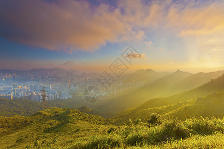 香港市中心的日落山图片