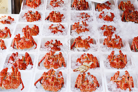 在日本Hakodate一家早间海鲜市场销售的冰块高清图片