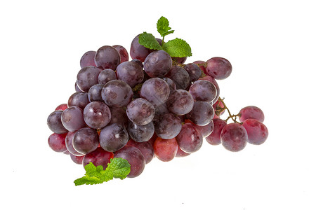 带薄荷叶的成熟葡萄图片