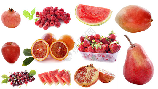 白色背景前的红色水果图片