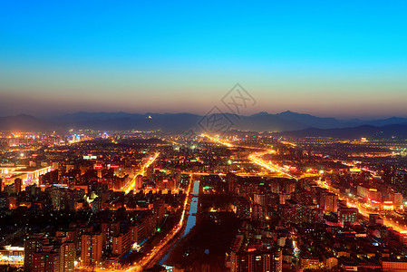 北京日落鸟瞰图与城市建筑图片