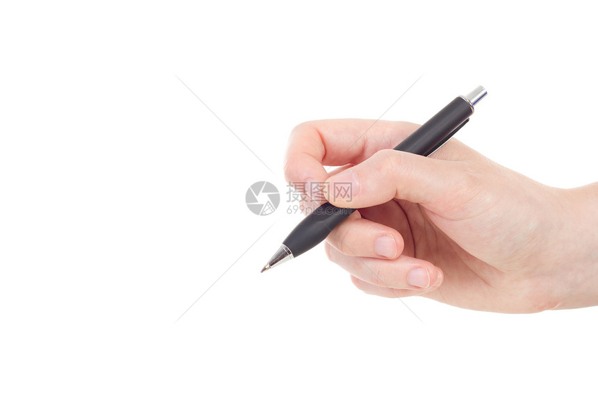 有黑色笔的白种人手图片