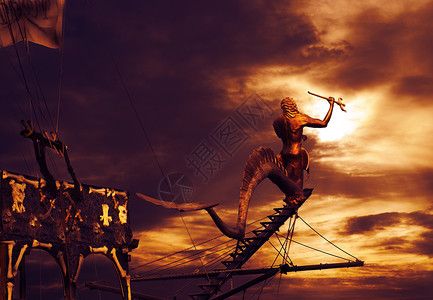 夕阳下的海盗船图片