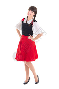 穿着典型的巴伐利亚连衣裙白上少女装的年轻女人图片