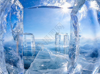 冰冠冬季下在西奈里亚的Baikal湖上用背景图片