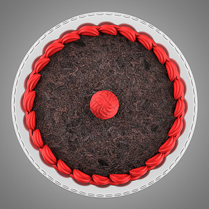 圆巧克力蛋糕的顶部视图粉红色奶油夹图片