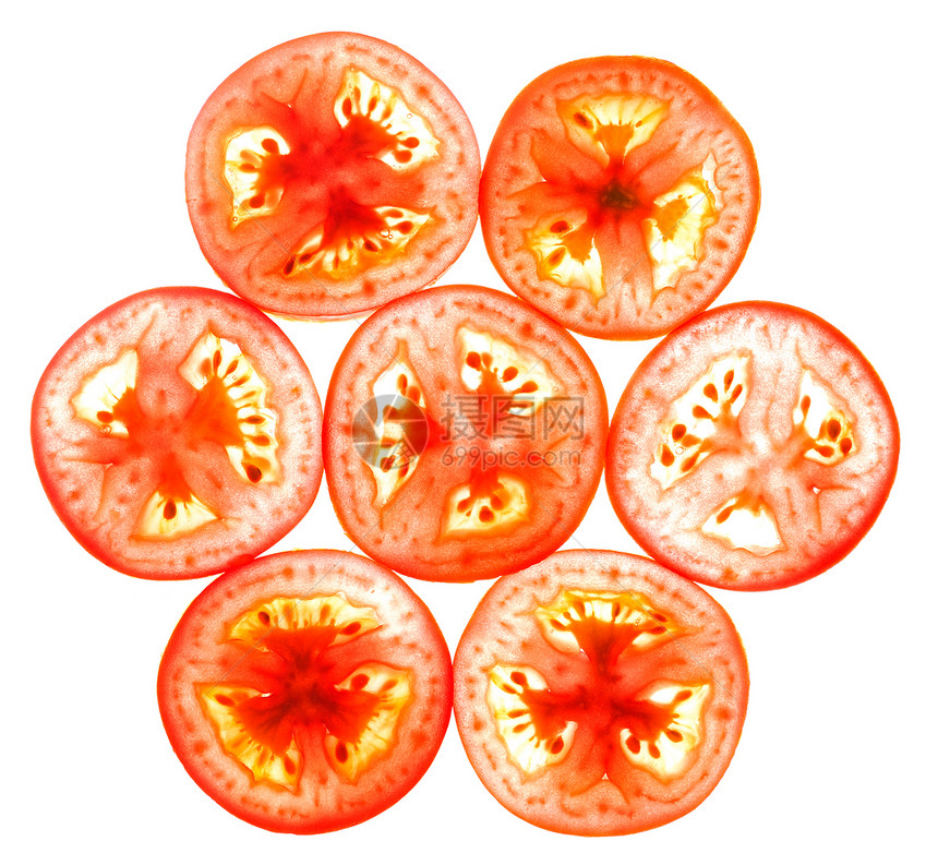 番茄切片上白色孤立图片