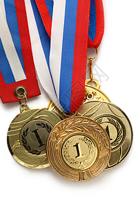 三色丝带金属奖牌背景图片