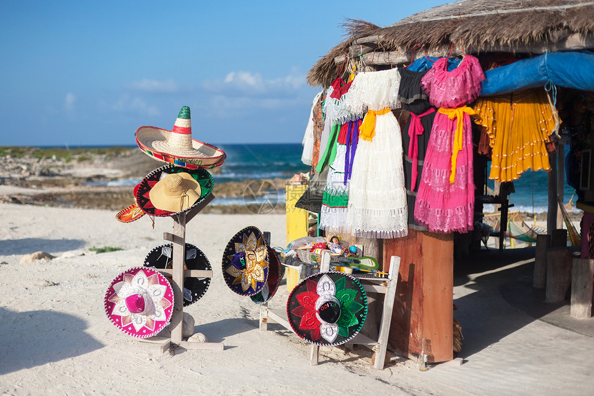 墨西哥科苏梅尔岛多彩纪念品和工图片