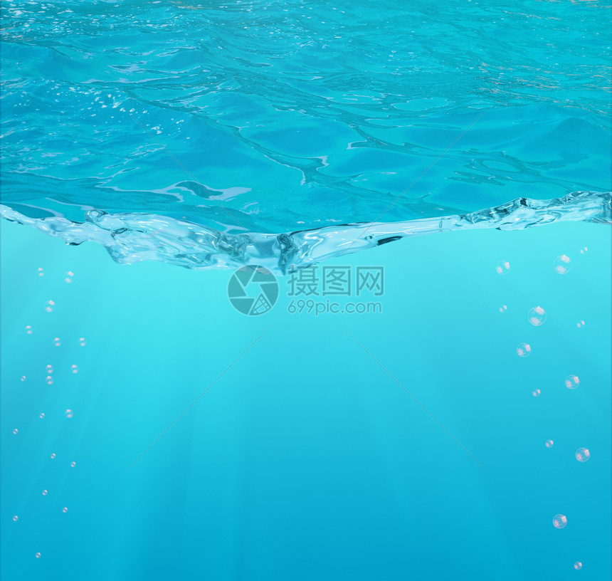 蓝色的水和气泡的背景图片
