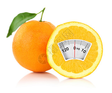 橙色的体重秤饮食概念图片