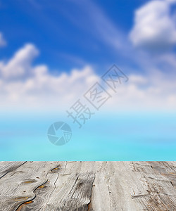 木头蓝色的大海和天空背景图片