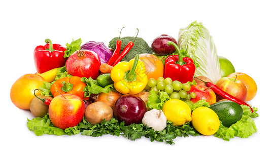 各种水果和蔬菜食物白种背图片