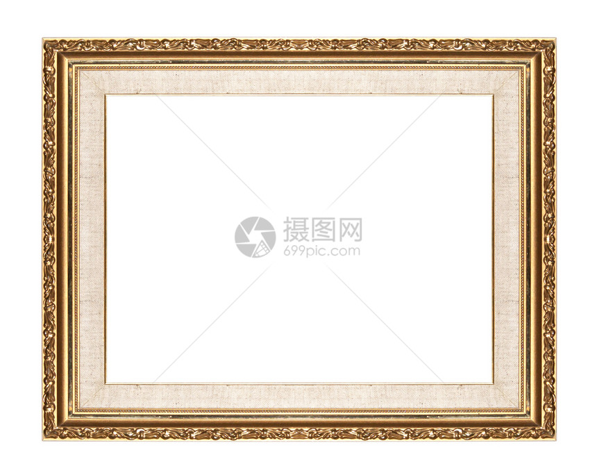 白色背景上孤立的旧古金底框IsoteddecorticatedCarvedWoodStandAndique图片