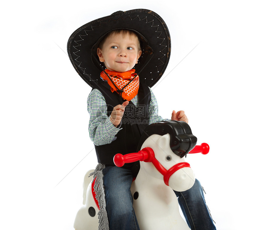 骑白马的牛仔孩子图片