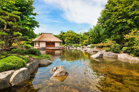 传统日本花园的美丽景色图片