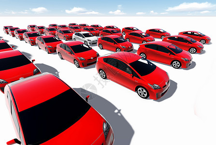 数百辆红色汽车一个白背景图片
