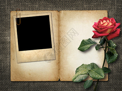 邀请卡或祝贺红玫瑰和旧照片图片