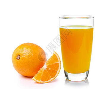 新鲜橙子和玻璃在白色背图片
