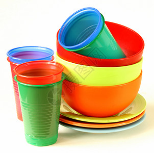 彩色塑料餐具杯碗盘图片