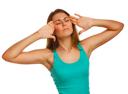 疲倦的女疼痛压力头痛图片
