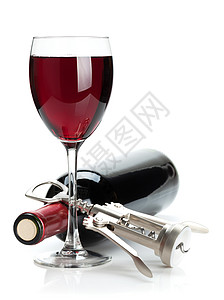 红葡萄酒杯瓶装酒瓶和软木图片