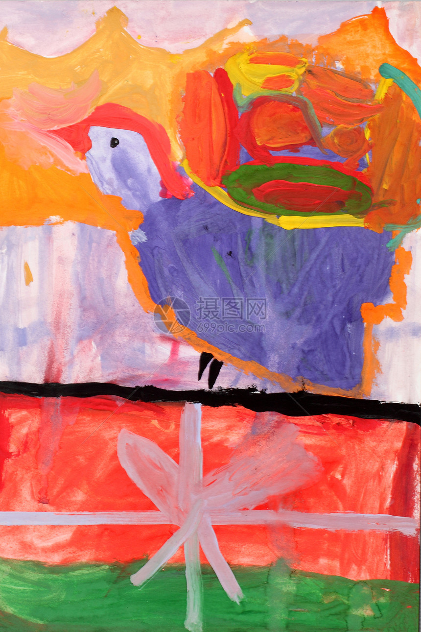 儿童绘画颜料鸟儿飞翔图片