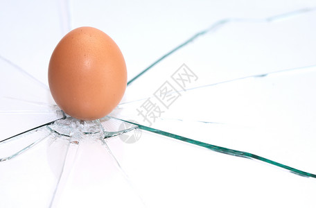 销毁概念布朗鸡蛋站在碎玻璃背景图片
